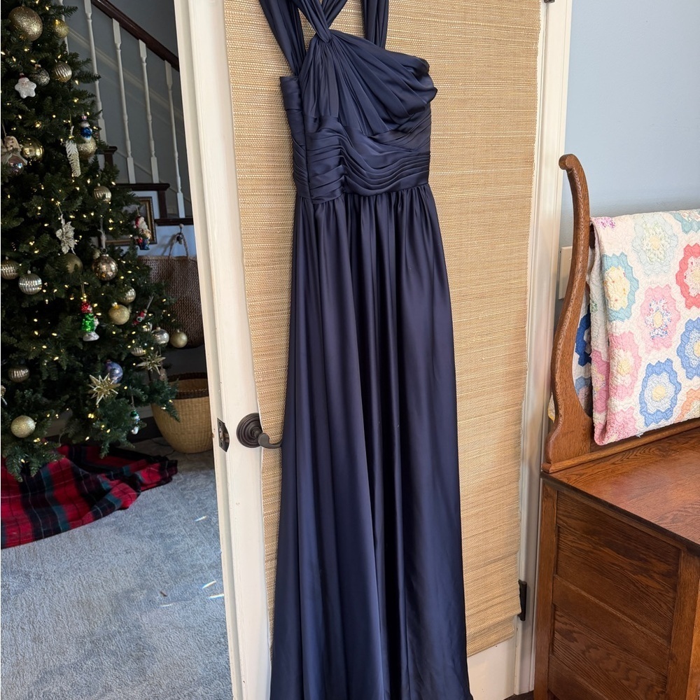 Navy Blue One Shoulder Formal Evening Gown